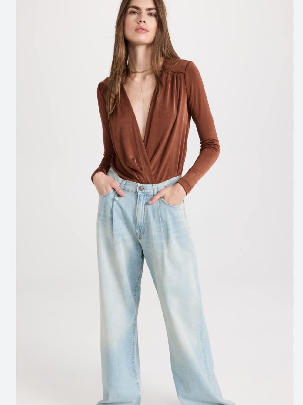 Free People Rust Orange Wrap-Front Top Bodysuit